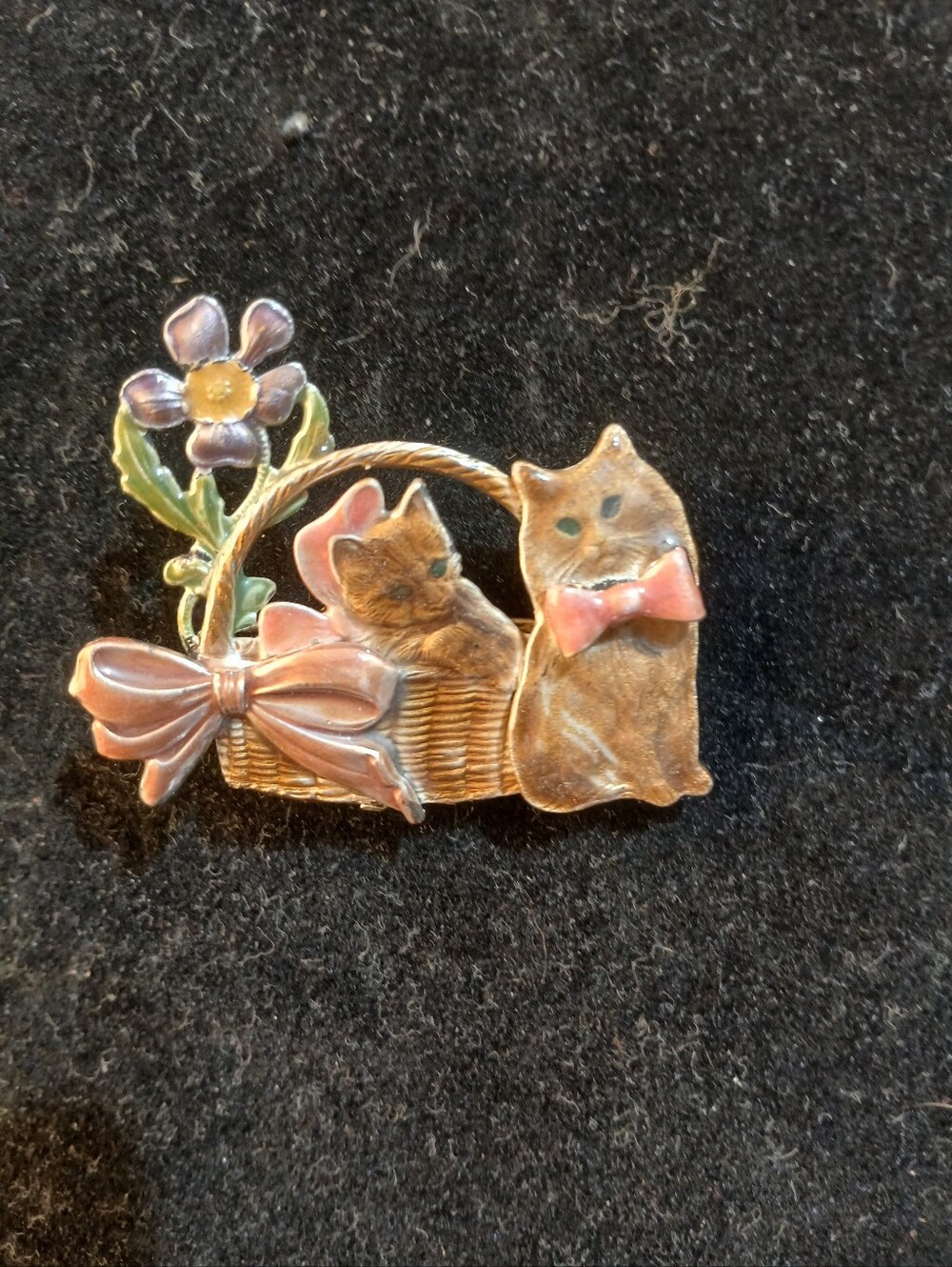 Kenneth Cole Cat Basket Enamel Pin - Pink Bow & Flower